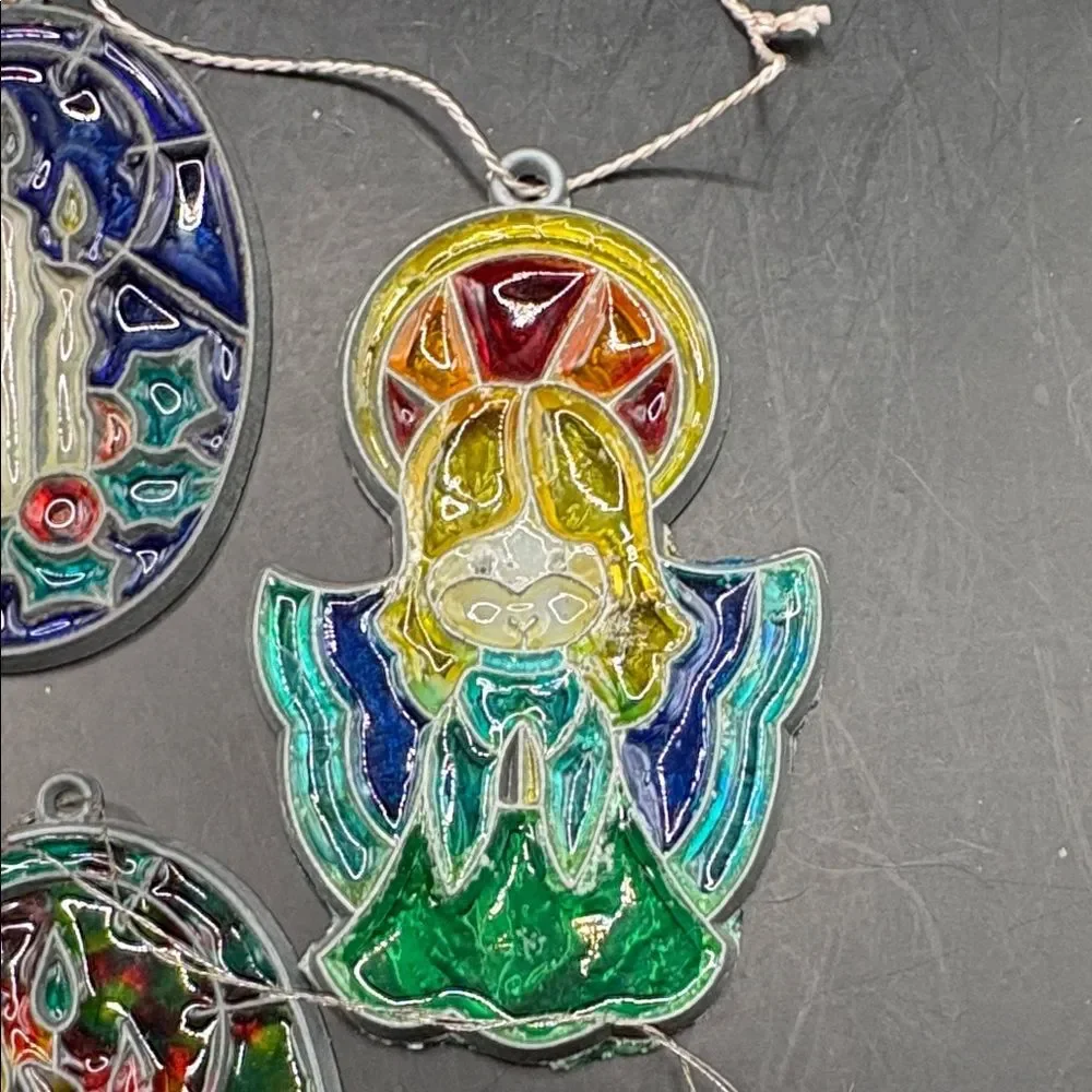 Colorful Vintage Plastic Stained Glass Ornaments